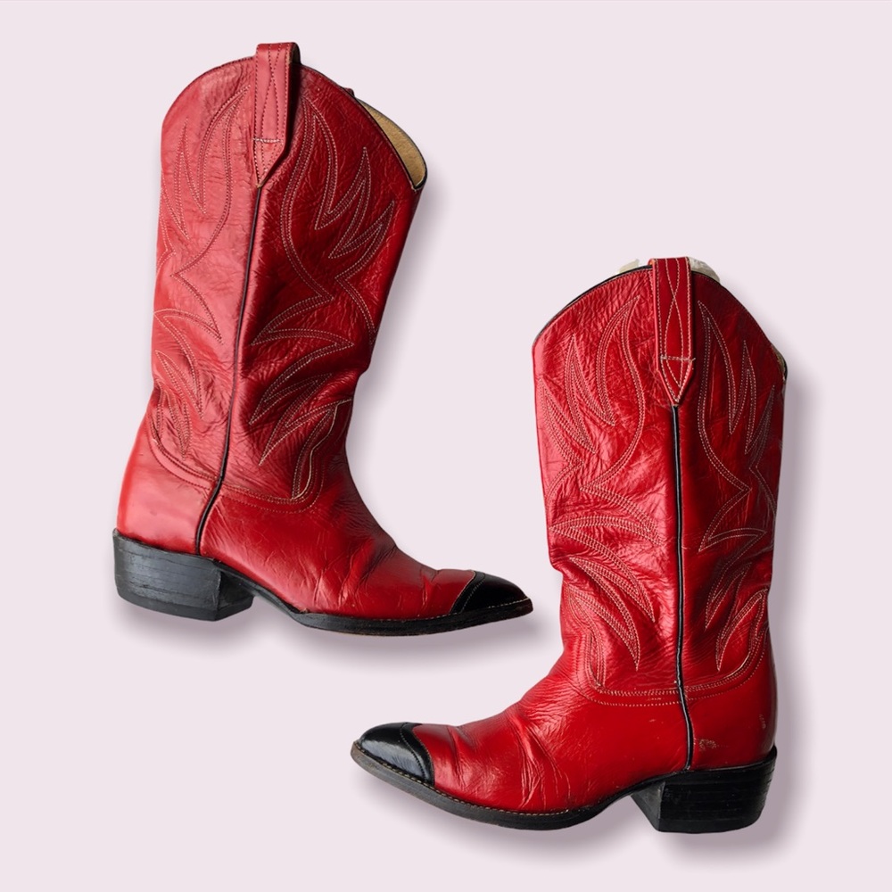 Red Vintage Leather Slim Crafted in Mexico Western Boots